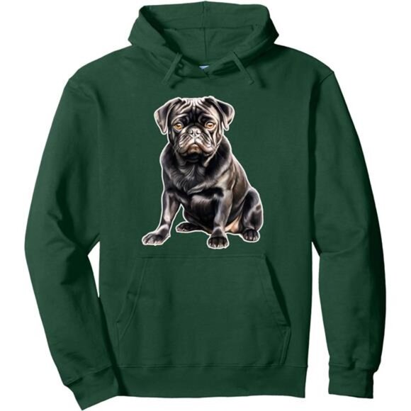 Other - Dark Green Pug Pullover Hoodie